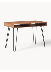 Psac&iacute; stůl z masivn&iacute;ho dřeva a kovu Tova Hněd&aacute; Dřevo, Masivn&iacute; dřevo &Scaron; 110 cm, H 60 cm | Westwing Collection