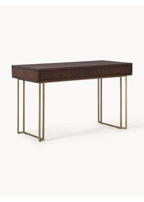 Psac&iacute; stůl z mangov&eacute;ho dřeva se vzorem ryb&iacute; kosti Luca Hněd&aacute; Dřevo, Masivn&iacute; dřevo &Scaron; 125 cm, H 60 cm | Westwing Collection