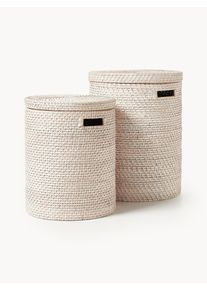 Sada košů na prádlo s víky Lurdes, 2 díly Béžová Ratan Sada s různými velikostmi | Westwing Collection