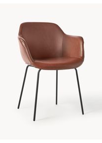 Židle s područkami z imitace kůže s &uacute;zk&yacute;m skořepinov&yacute;m sed&aacute;kem Fiji Hněd&aacute;, Čern&aacute; Koženka, Uměl&aacute; hmota, Kov, L&aacute;tka &Scaron; 61 cm, H 57 cm | Westwing