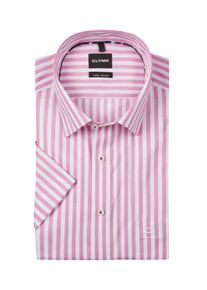 Velké Velikosti - OLYMP - Pruhovaná košile s krátkým rukávem Luxor, s jemnou strukturou, comfort fit - 45 - Růžová
