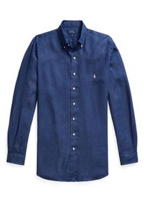 Velk&eacute; Velikosti - Polo Ralph Lauren - Jednobarevn&aacute; sportovn&iacute; ko&scaron;ile ze lnu s v&yacute;&scaron;ivkou hr&aacute;če p&oacute;la - 3XL - N&aacute;mořnick&aacute; Modr&aacute;