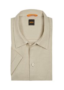 Velké Velikosti - BOSS Orange - Košile s krátkým rukávem ze lnu, relaxed fit - 6XL - Béžová
