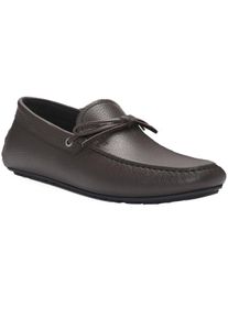 Velk&eacute; Velikosti - BOSS - Mokas&iacute;ny z zrněn&eacute; kůže s ma&scaron;l&iacute; a n&aacute;pisem značky - 46 - Hněd&aacute;