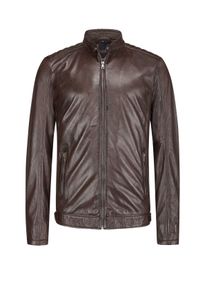 Velk&eacute; Velikosti - Mauritius - Kožen&yacute; bluzon s motork&aacute;řsk&yacute;mi detaily - 6XL - Tmavě Hněd&aacute;