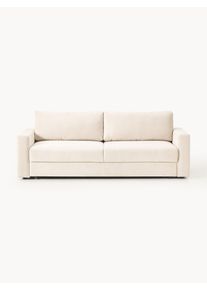 Sametová rozkládací pohovka s úložným prostorem Tasha (3místná) Béžová Samet Š 235 cm, H 100 cm | Westwing Collection
