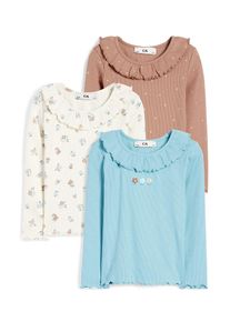 C&Amp;A Multipack 3 ks-květinové motivy a puntíky-tričko s dlouhým rukávem-žebrované, Tyrkysové, Größe: 92