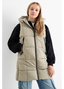 C&Amp;A Dlouhá prošívaná vesta s kapucí-z vodoodpudivého materiálu, Hnědé, Größe: 134