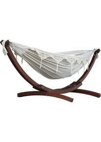 Vivere Double Cotton Hängematte Hängeliege mit Gestell Outdoor Garten Terrasse natural