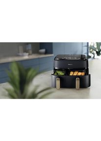 Philips Home NA352/04 Heißluft-Fritteuse Airfryer 9 Liter 2750 Watt Antihaftbeschichtung Doppelkammer schwarz