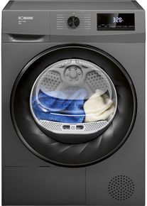 Bomann WPT 7154 8kg EEK: D Wärmepumpentrockner, 59,5cm breit, Überhitzungsschutz, Restlaufzeitanzeige, titan (771541)
