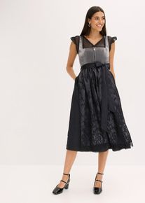Kroj ve stylu dirndl s leskl&yacute;m živůtkem (2d&iacute;ln&aacute; souprava) | Čern&aacute; | Vel. 46 | samet| bonprix