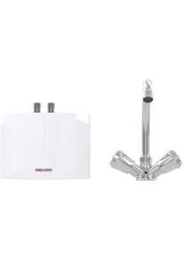 Stiebel Eltron DNM3 + MAZ Mini-Durchlauferhitzer hydraulisch mit Armatur 3,5kW Über-Untertischmontage weiß