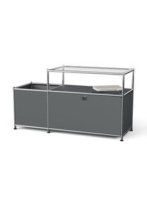 Tchibo - Nízká kovová skříňka »Cn3« s výklopnými dvířky a skleněnou deskou - barva: šedá