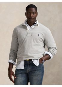 Velk&eacute; Velikosti - Polo Ralph Lauren - Jednobarevn&eacute; ragbyov&eacute; tričko s kontrastn&iacute;m lemov&aacute;n&iacute;m a v&yacute;&scaron;ivkou jezdce na koni - 4XL - Světle &scaron;ed&aacute;