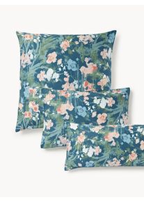 Povlak na polštář z bavlněného saténu s květinovým vzorem Anthea Modrá, Barevná Satén/mako-satén, Bavlna Š 60 cm, D 70 cm | Westwing Collection