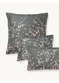 Povlak na polštář z bavlněného saténu s květinovým potiskem Sakura Šedá Satén/mako-satén, Bavlna Š 50 cm, D 70 cm | Westwing Collection