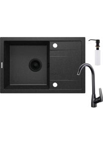 DEANTE Corio grafit Granitov&yacute; dřez včetně baterie, 1 bowl s odkap&aacute;vačem with dispenser ZRCC2113