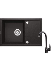 DEANTE Corio grafit Granitov&yacute; dřez včetně baterie, 1 bowl s odkap&aacute;vačem ZRCB2113