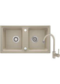 DEANTE Zorba sandy Granitov&yacute; dřez včetně baterie, 2 bowl ZQZA7203