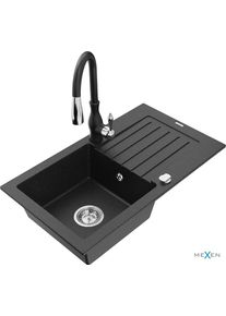 MEXEN/S Pablo granitov&yacute; dřez 1 s odkap&aacute;vačem včetně baterie Savita, čern&aacute;/stř&iacute;brn&aacute; metalik 6510-73-672601-70
