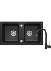 DEANTE Zorba grafit Granitov&yacute; dřez včetně baterie, 2 bowl ZQZA2203
