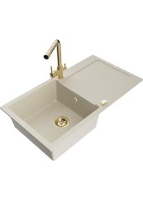 MEXEN/S Leo granitov&yacute; dřez s odkap&aacute;vačem včetně baterie Duero, b&eacute;žov&aacute; 6501-69-671600-50