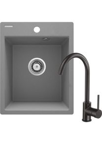 DEANTE Corio metalick&yacute; &scaron;ed&yacute; Granitov&yacute; dřez s bateri&iacute;, 1miska ZRCBS103