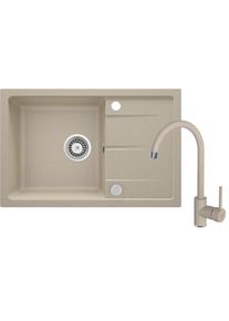 DEANTE Leda sandy Granitov&yacute; dřez včetně baterie, 1 bowl s odkap&aacute;vačem ZRDA7113