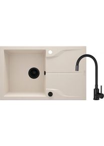 DEANTE Evora b&eacute;žov&aacute; Granitov&yacute; dřez včetně baterie, 1 bowl s odkap&aacute;vačem ZQNN5113