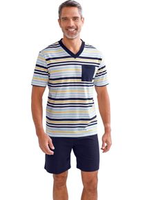 Panske Kr&aacute;tk&eacute; pyžamo s proužky n&aacute;mořnick&aacute; modr&aacute;-ledov&aacute; modr&aacute;-proužek ,velikost 60/62