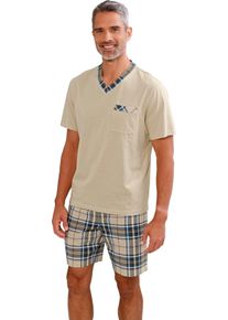 Panske Kr&aacute;tk&eacute; pyžamo s kostkovan&yacute;m vzorem b&eacute;žov&aacute;-kostka ,velikost 60/62