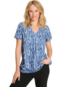 Damske Tunika rozšířeného navlékacího střihu džínová-ecru-potisk ,velikost 56