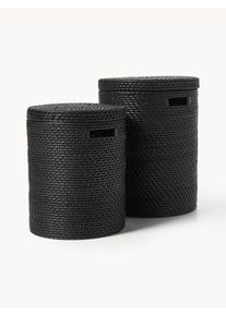 Sada košů na prádlo s víky Lurdes, 2 díly Černá Ratan Sada s různými velikostmi | Westwing Collection