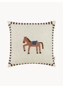 nobodinoz Lněný polštář Vibes Hnědá, Bílá Len Š 42 cm, D 42 cm