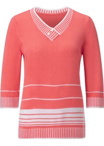 Damske Svetr s 3/4 ruk&aacute;vem a překř&iacute;žen&yacute;m v&yacute;střihem do V kor&aacute;lov&aacute;-b&iacute;l&aacute;-proužek ,velikost 40