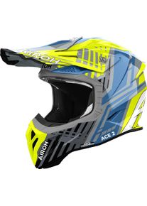 Airoh Aviator Ace 2 Proud, motocross helmet , color: Neon-Yellow/Blue/Grey/Black , size: XL
