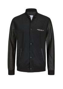Jack & Jones Velké Velikosti - Jack & Jones - Univerzitní bomber s rukávy z umělé kůže - 7XL - Černá