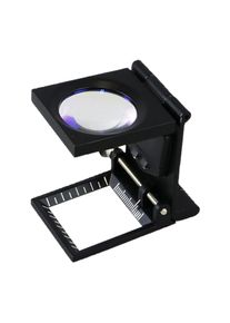 Kovov&aacute; textiln&iacute; lupa, 6n&aacute;sobn&eacute; zvět&scaron;en&iacute;, LED osvětlen&iacute;, nastaviteln&yacute; jaz&yacute;ček, nezkresluje, čern&aacute;