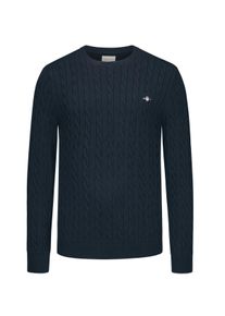 Velké Velikosti - Gant - Pletený svetr s copánkovým vzorem z bavlny - 5XL - Námořnická Modrá