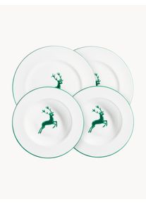 Gmundner Keramik Ručně vyráběná sada keramického nádobí pro 2 osoby Green Deer Zelená, Bílá Keramika Pro 2 osoby (4 díly)