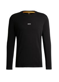 Velk&eacute; Velikosti - BOSS Orange - Strečov&eacute; triko s dlouh&yacute;m ruk&aacute;vem a pogumovan&yacute;m n&aacute;pisem s logem - 4XL - Čern&aacute;