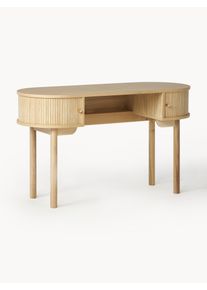 Psací stůl s žebrovým čelem Calary Hnědá Dřevo, Masivní dřevo Š 130 cm, H 50 cm | Westwing Collection