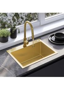 REA Ocelov&yacute; dřez Liam BRUSH GOLD s kuchyňskou bateri&iacute; KPL-96007