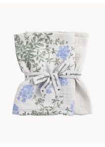 Garbo&Friends Sada zavinovaček z bavlněného mušelínu Plumbago, 2 díly Bílá, Zelená Bavlna Š 60 cm, D 60 cm