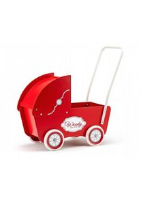 Dřevěný kočárek pro panenky červený