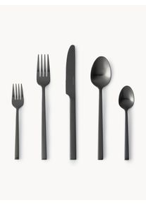 Sada matně broušených příborů Shine, různé velikosti Černá Nerezová ocel Pro 1 osobu (5 dílů) | Westwing Collection