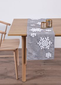 Běhoun na stůl s flaušovými sněhovými vločkami | Šedá | Vel. 35x185 cm | bonprix
