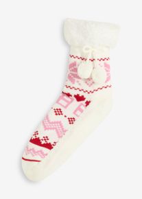 Ponožky na doma s plyšovou podšívkou a našitou podešví | Růžová | Vel. 39-42 | Froté| bonprix