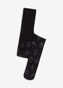 Punčochové kalhoty s třpytivým vánočním potiskem | Černá | Vel. 40/42 (M) | bonprix